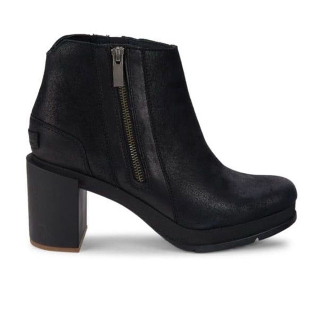 Sorel Women's Blake Leather Zip Block Heel Booties Black Size 9